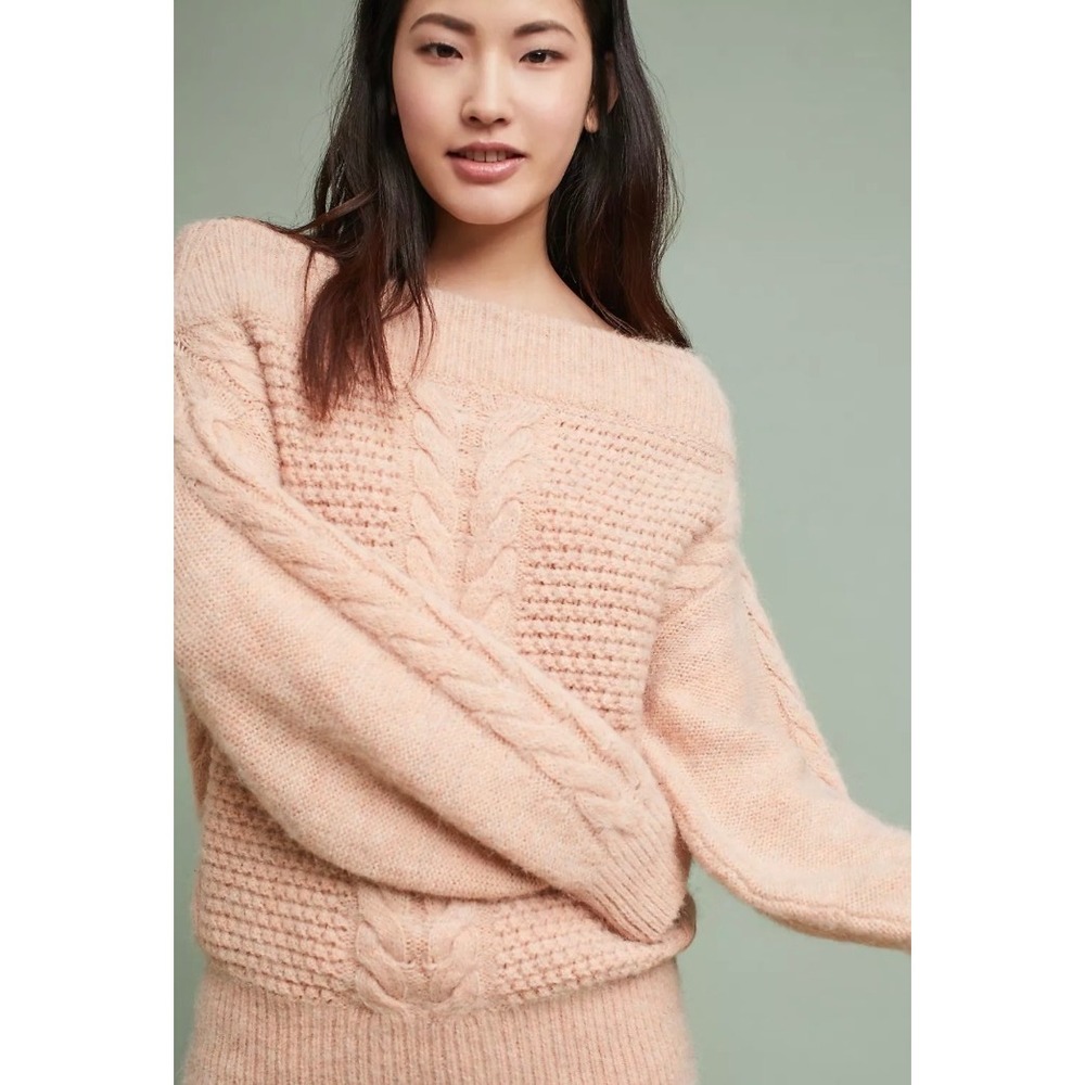 Anthropologie Sleeping on Snow Cable Knit Sweater Womens M Chunky Alpaca Wool